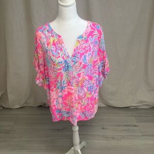 Lilly Pulitzer Women's Quinna Vibrant Pink Floral Blouse Sz Small